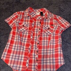 Harley-Davidson Red and Blue Button Down Shirt